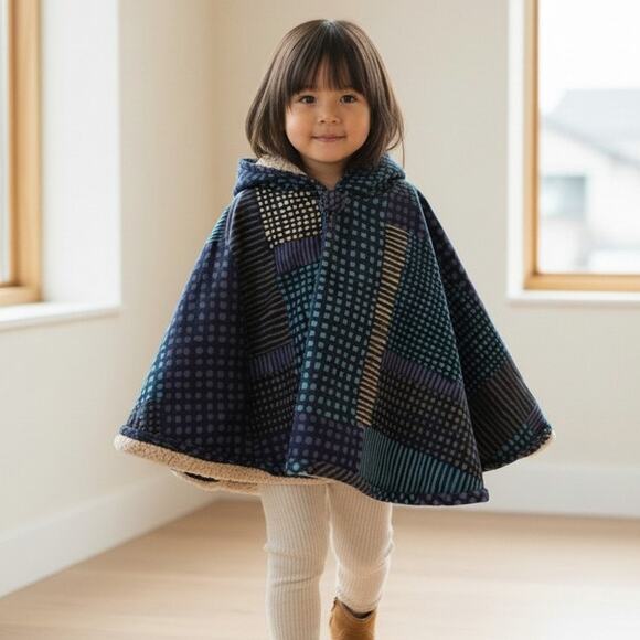 Other - Japanese Boutique Sherpa Lined Patchwork Cape Poncho One Size